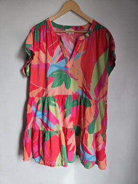 VINEYARD VINES Pink and Green Tropical Print Mini Dress